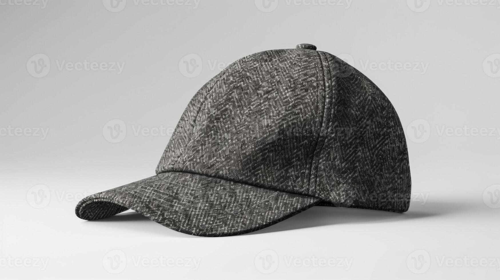 Blank mockup of a classic tweed baseball cap with a curved brim and adjustable s. photo