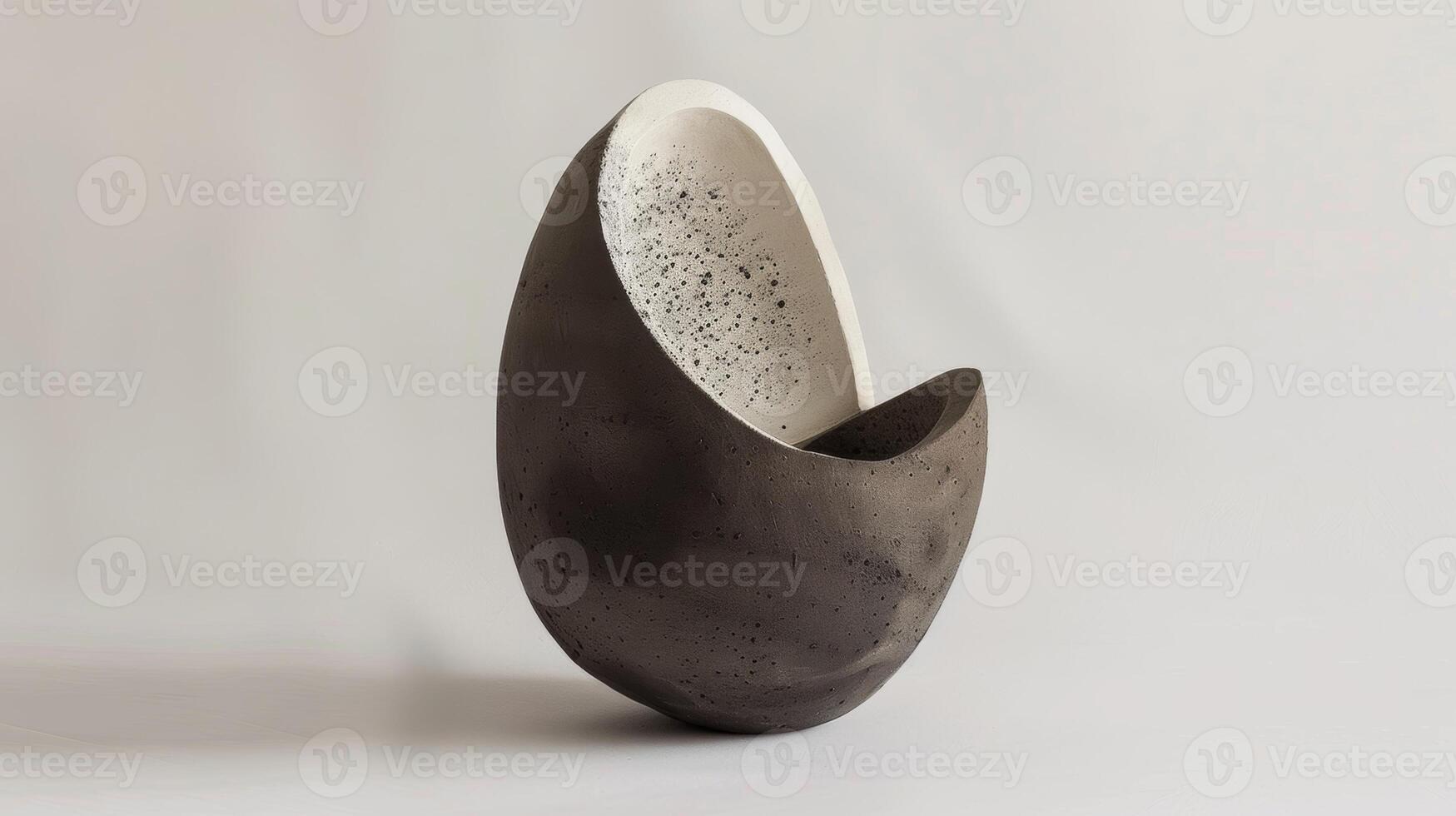 An abstract ceramic sculpture featuring a blend of clay and concrete showcasing the unique combination of rough and smooth textures. photo