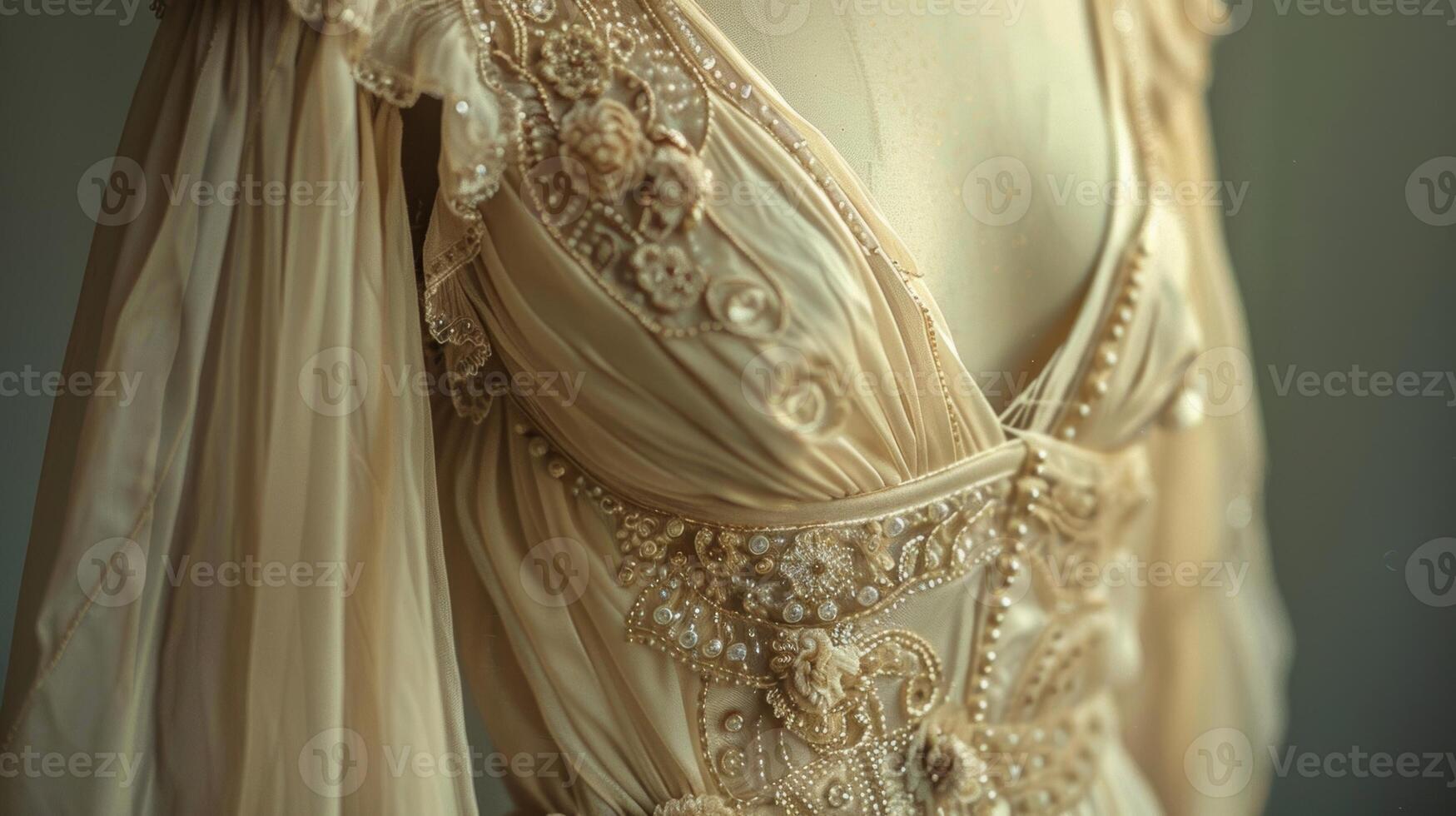 A delicate chiffon dress adorned with intricate beading and flowing fabric is a dream find at the thrift store and adds a touch of elegance and romance to any wardrobe photo