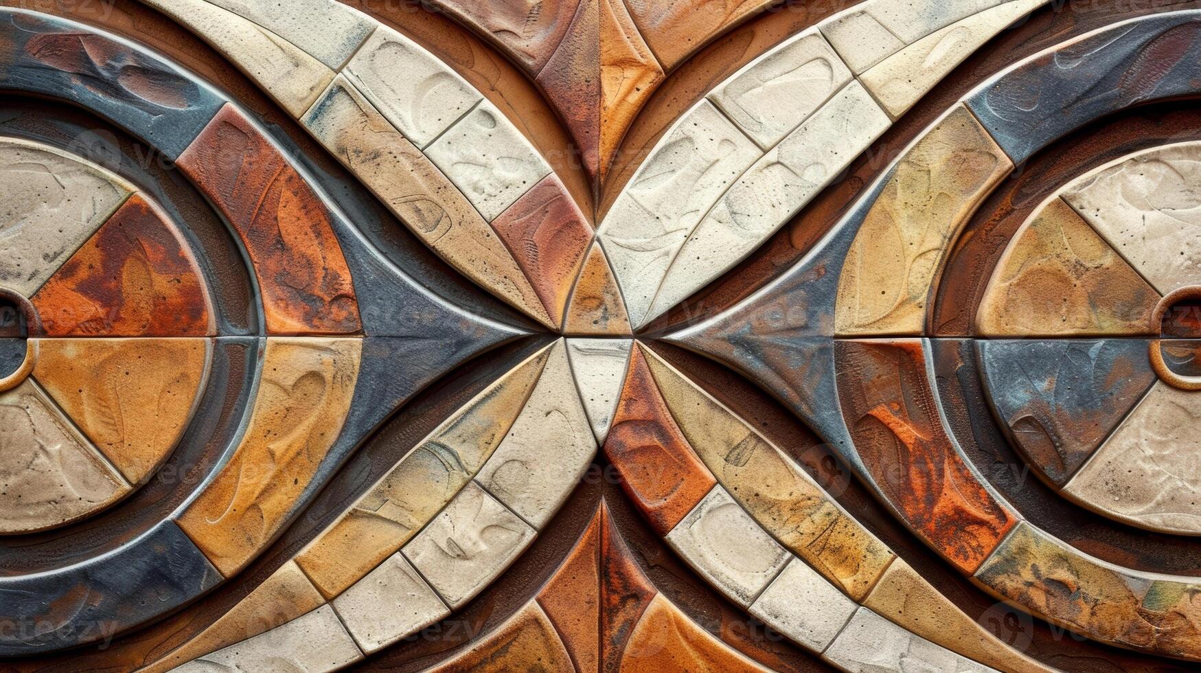 An image of a tile with a geometric relief design showcasing the artists ability to create both intricate and abstract patterns with this technique. photo