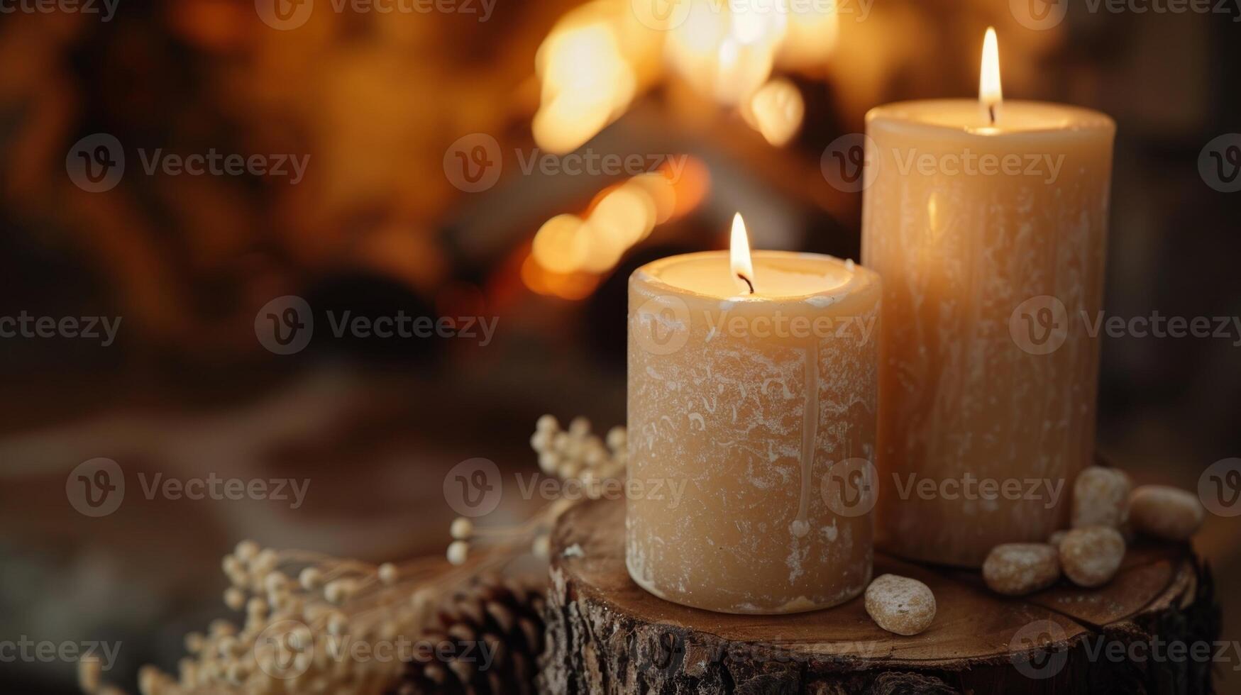 Delicious aromas waft through the air mingling with the scents of nature and warmth provided by the candles and the fire. 2d flat cartoon photo
