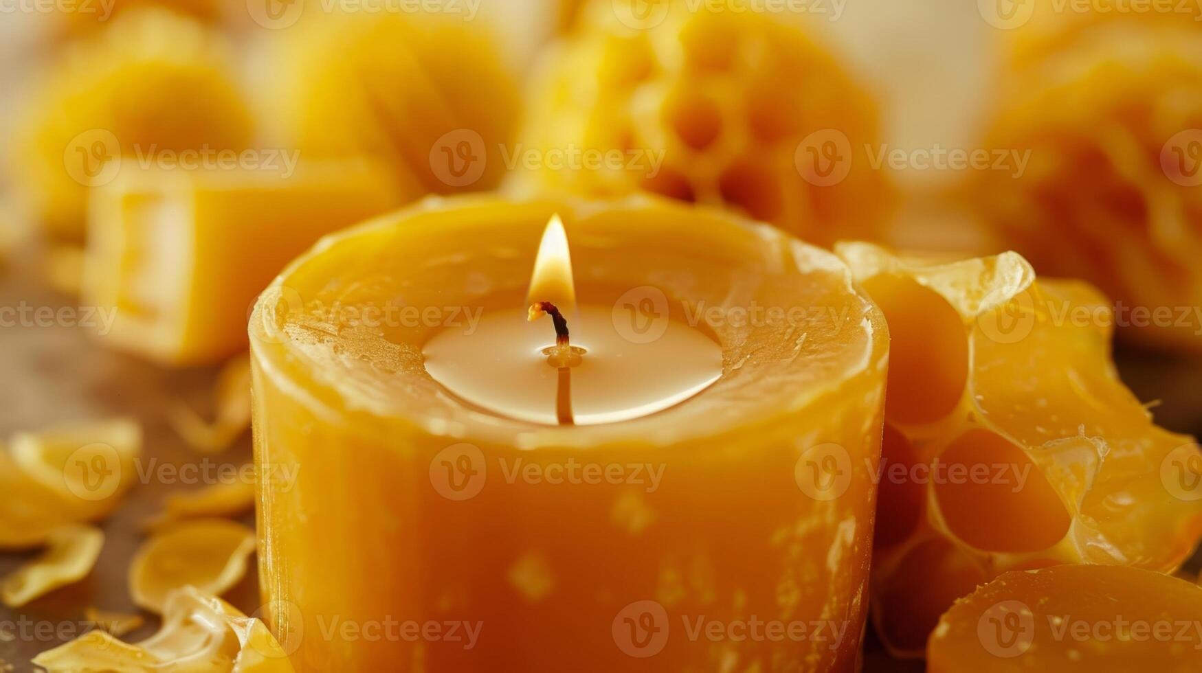 Pure unrefined beeswax is melted down into a golden liquid before being infused with aromatic flower petals to make luxurious candles for ultimate relaxation photo