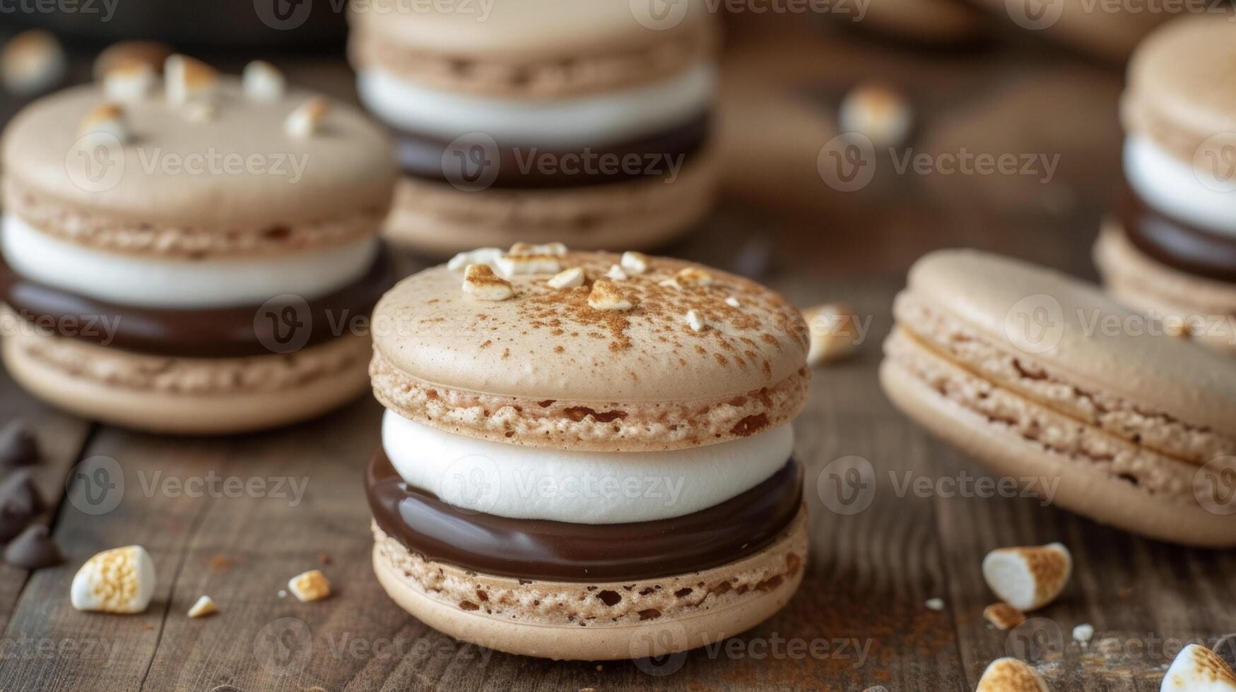 Transport yourself to a campsite under the stars with just one bite of these smores macarons featuring the perfect blend of toasty marshmallow and chocolate ganache all wrappe photo