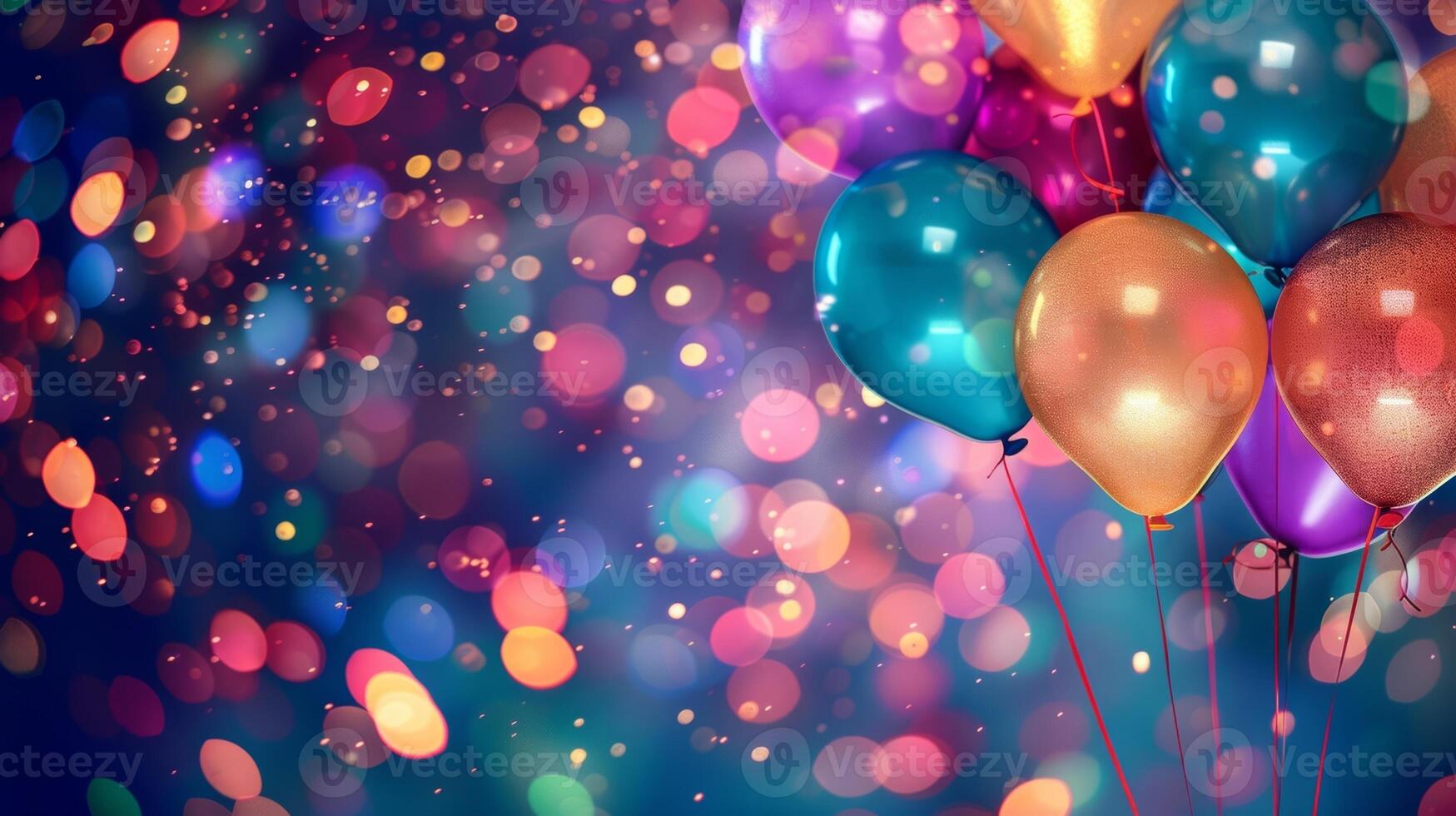 A festive atmosphere with colorful lights and balloons creating a vibrant backdrop for the celebration photo