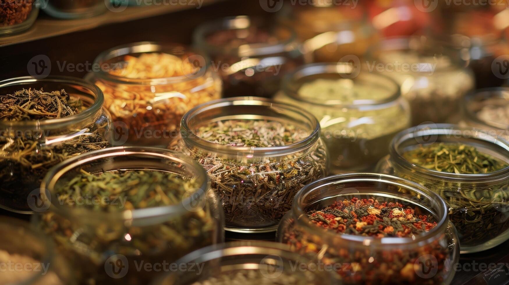 A variety of looseleaf teas on display each with its own unique aroma and flavor for guests to choose from photo