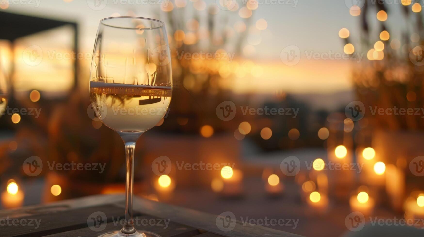 The rooftop wine tasting experience is made even more special by the intimate and enchanting ambiance created by the flickering candles. 2d flat cartoon photo