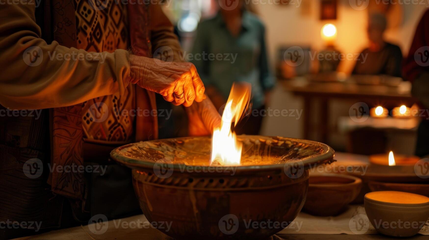 The crackling fire of the candle adds an element of excitement and energy to the otherwise tranquil pottery demonstration. 2d flat cartoon photo