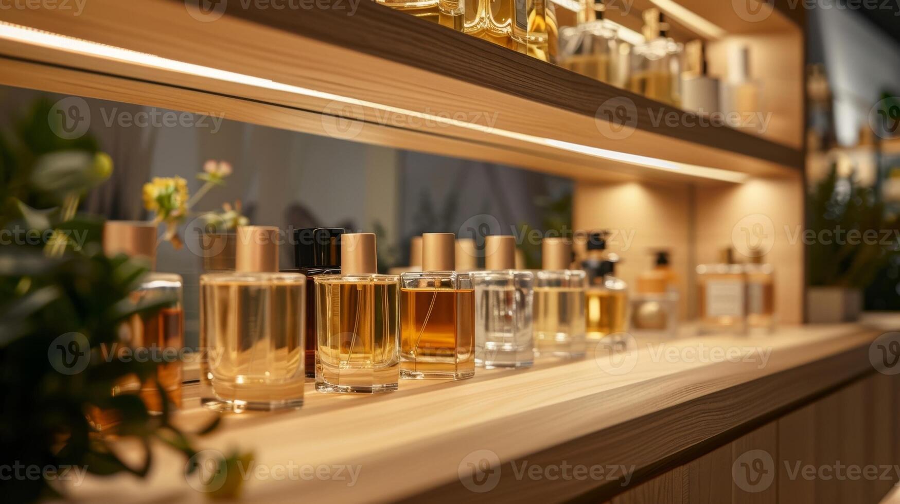 A shelf dedicated to the fragrance collection with empty spaces waiting to be filled with new designer scents to discover and enjoy photo
