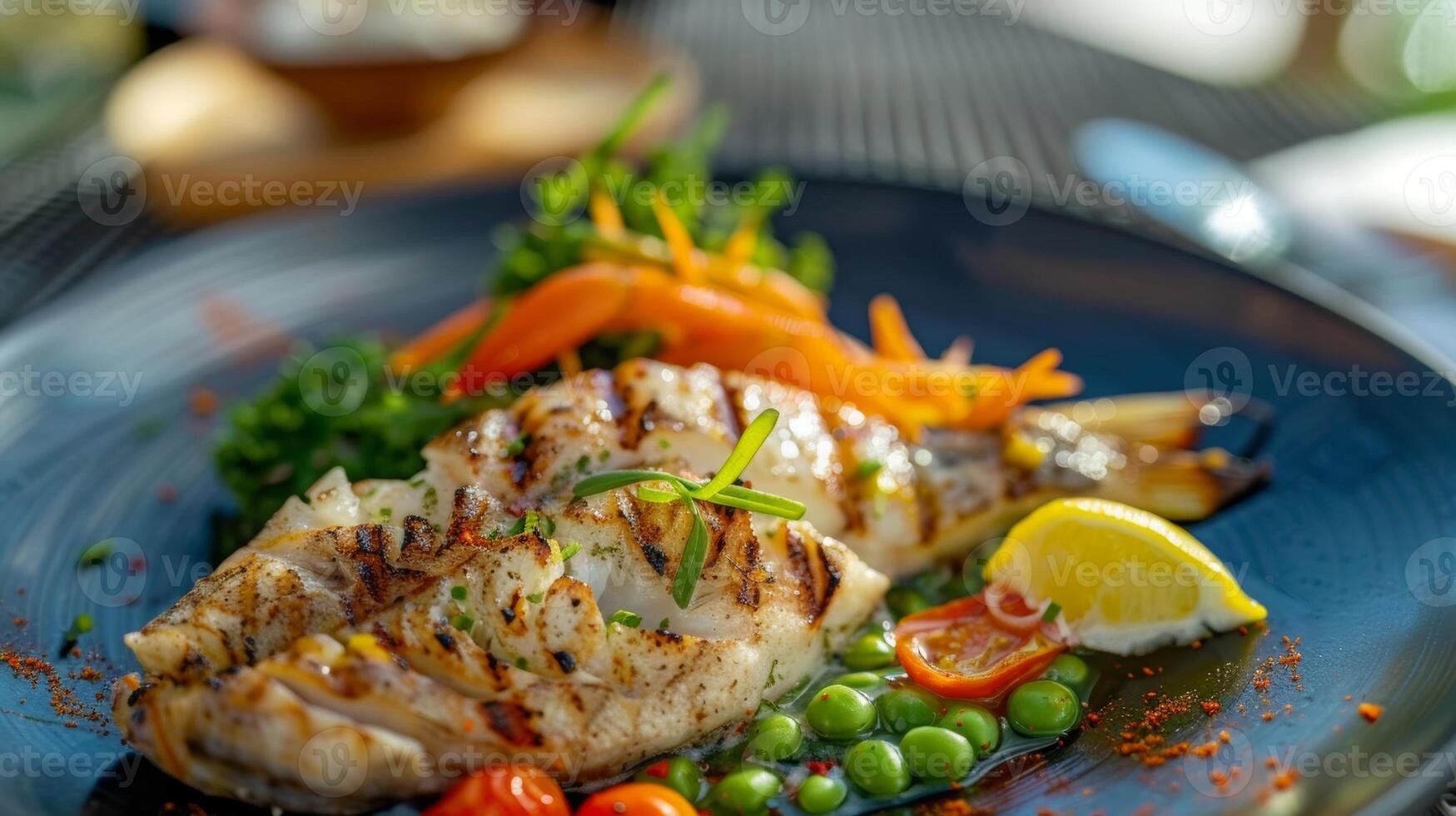Indulge in the freshest catch of the day prepared with delicate herbs and served with a side of grilled vegetables at our serene and luxurious tropical spa photo