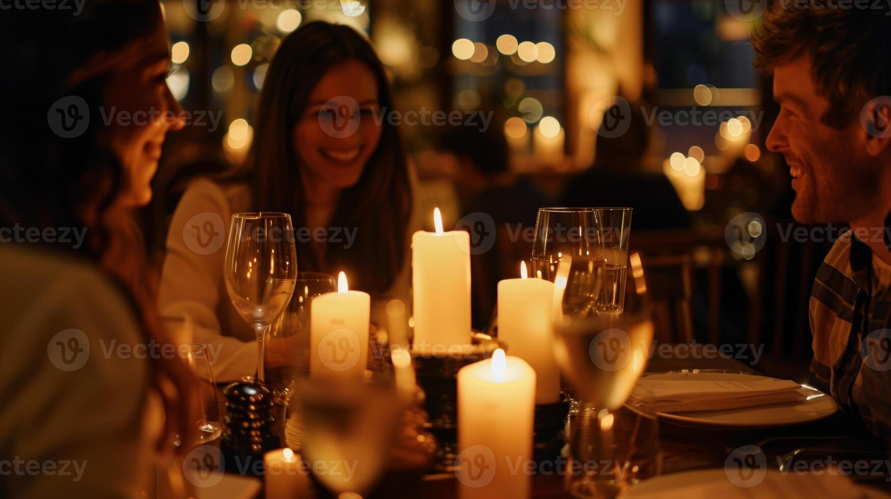 The warm glow of the candles creates a sense of intimacy and brings the diners closer together enhancing the overall dining experience. 2d flat cartoon photo