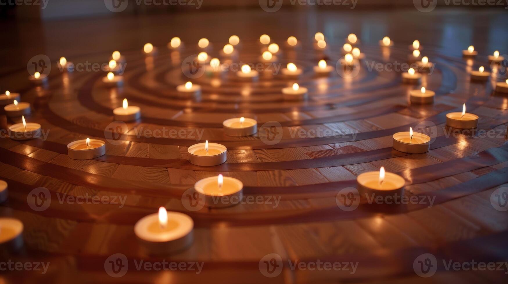 The candles arranged in a circular pattern around the instructors mat serve as a gentle reminder to stay centered and grounded. 2d flat cartoon photo