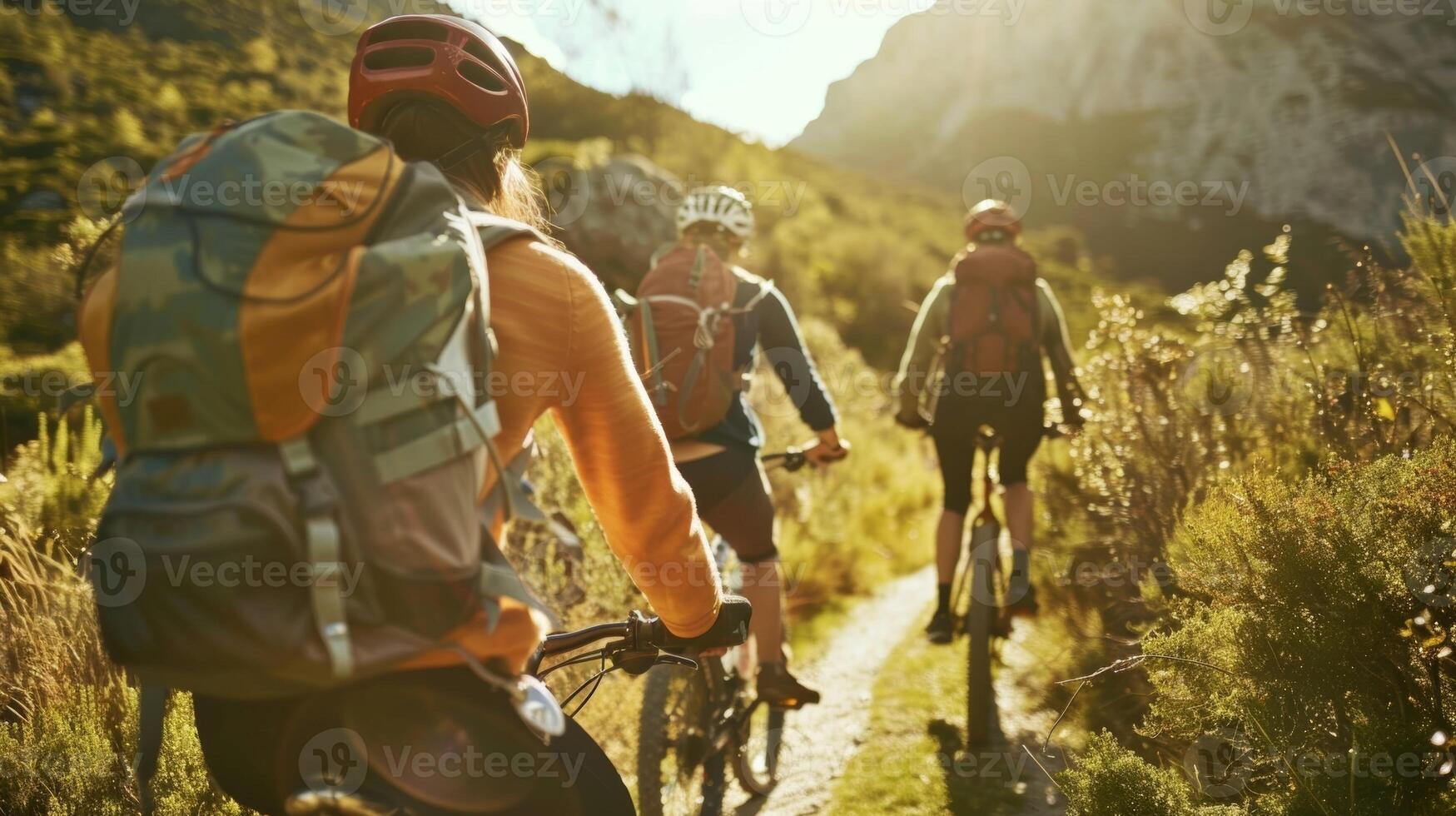 A group enjoying a guided bike tour through scenic routes getting a workout and experiencing the sights and sounds of a new destination on their sober trip photo
