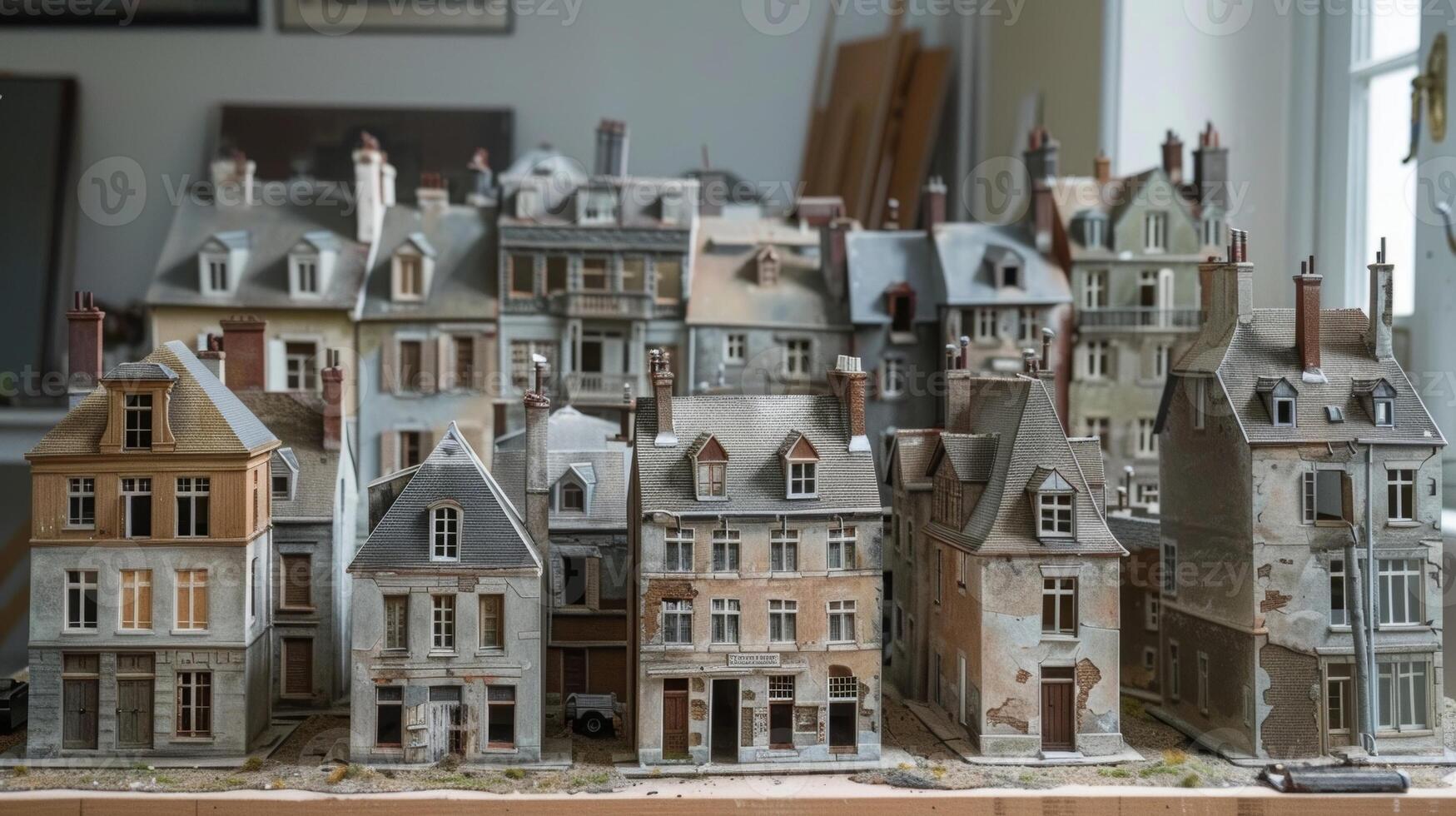 A collection of model buildings at different stages of completion showcasing the mans skill and dedication to his hobby photo