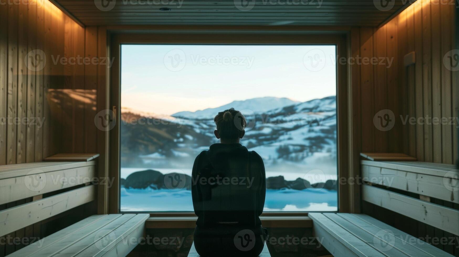 el desmayarse sonido de música jugando en el antecedentes como un viajero toma un momento a relajarse y reflejar en el sauna postviaje. foto