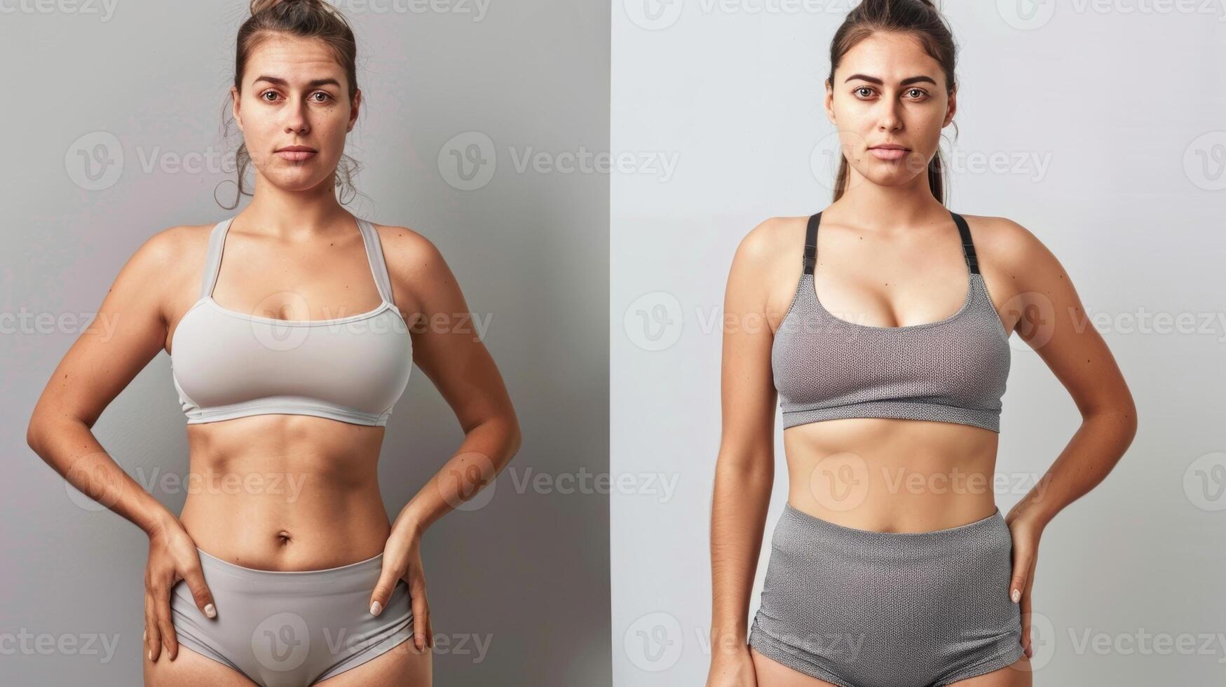 A visual representation of weight loss with a before photo showing a person with a larger frame and an after photo showing a visibly slimmer and healthier appearance after consistent