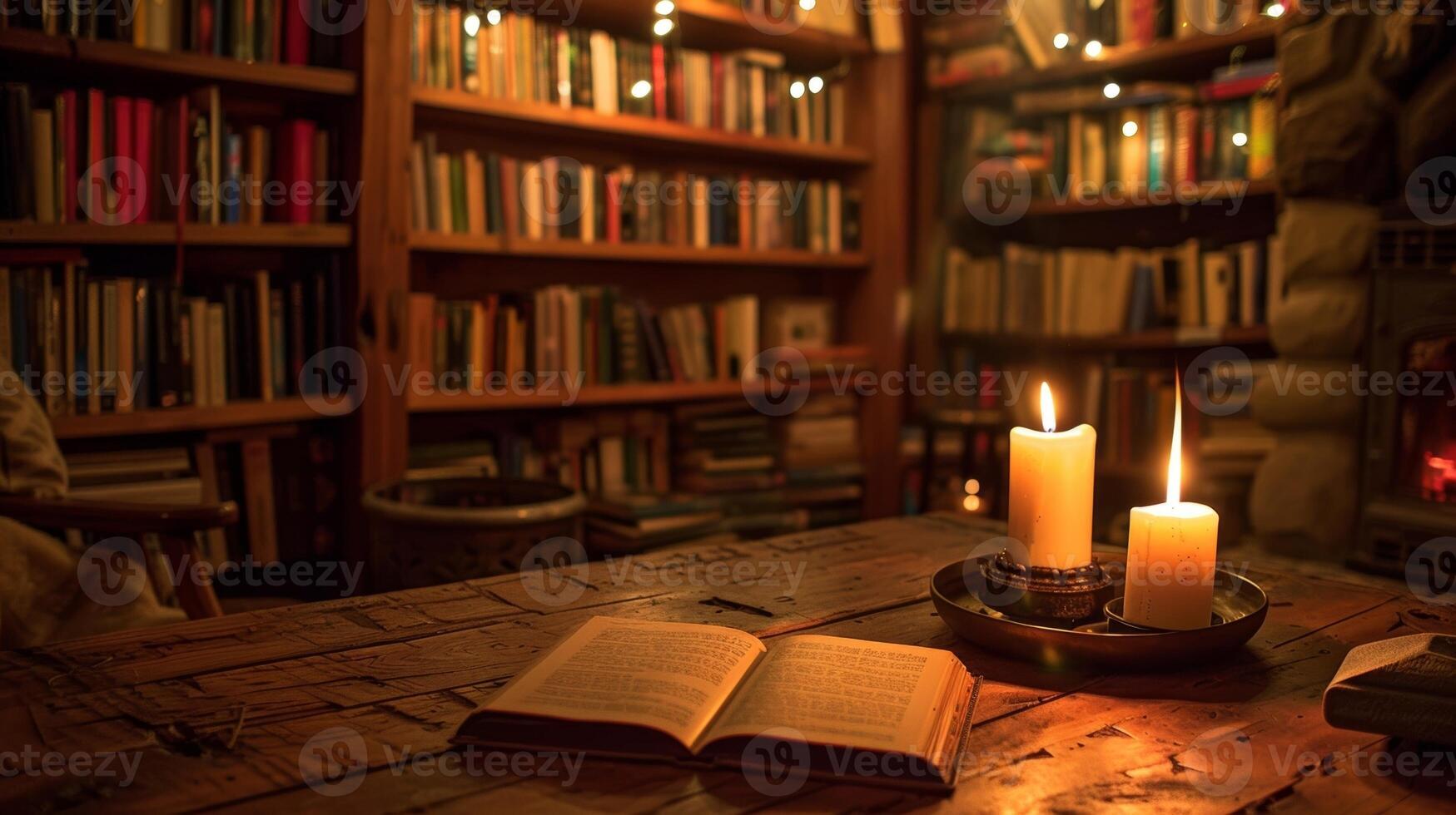 As the fire dances and the pages turn its hard not to feel completely at peace in this cozy corner of the library. 2d flat cartoon photo