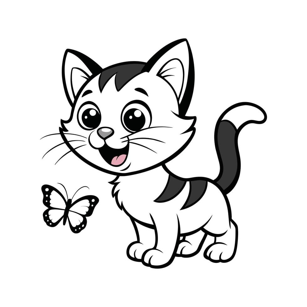 Cute Happy Cat and Butterfly vector