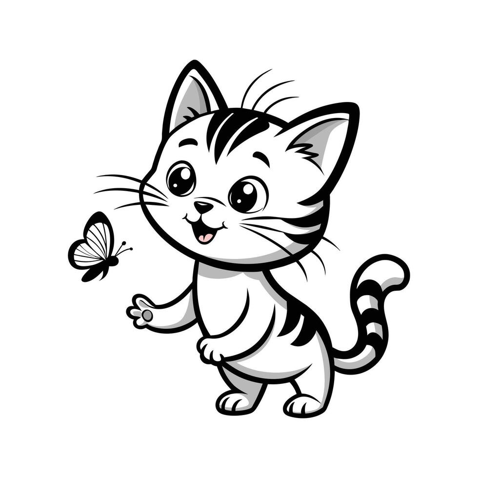 Cute Happy Cat and Butterfly vector