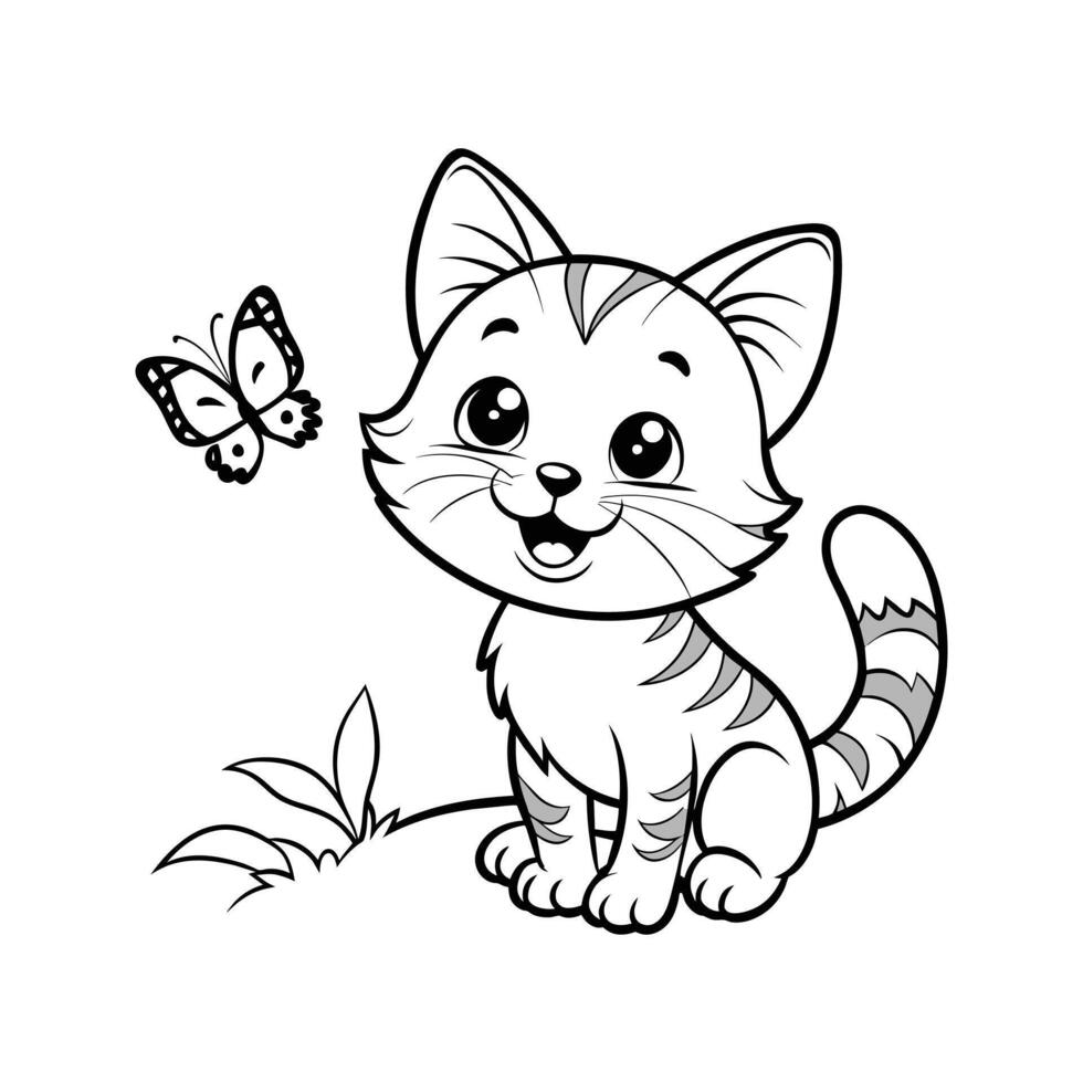 Cute Happy Cat and Butterfly vector