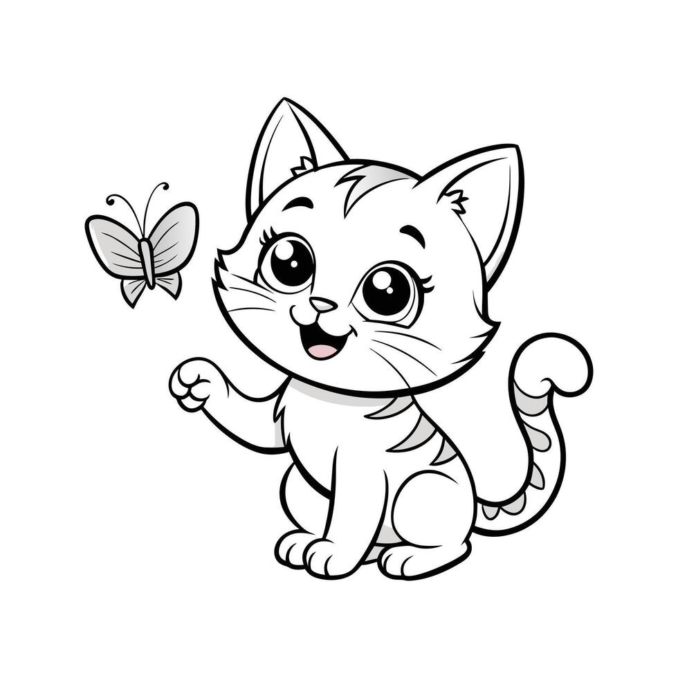 Cute Happy Cat and Butterfly vector