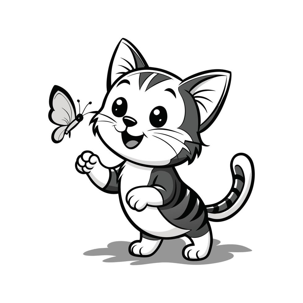 Cute Happy Cat and Butterfly vector