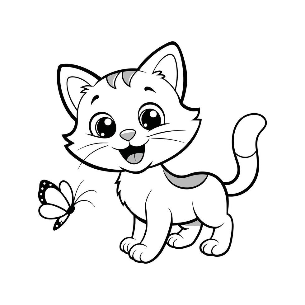 Cute Happy Cat and Butterfly vector