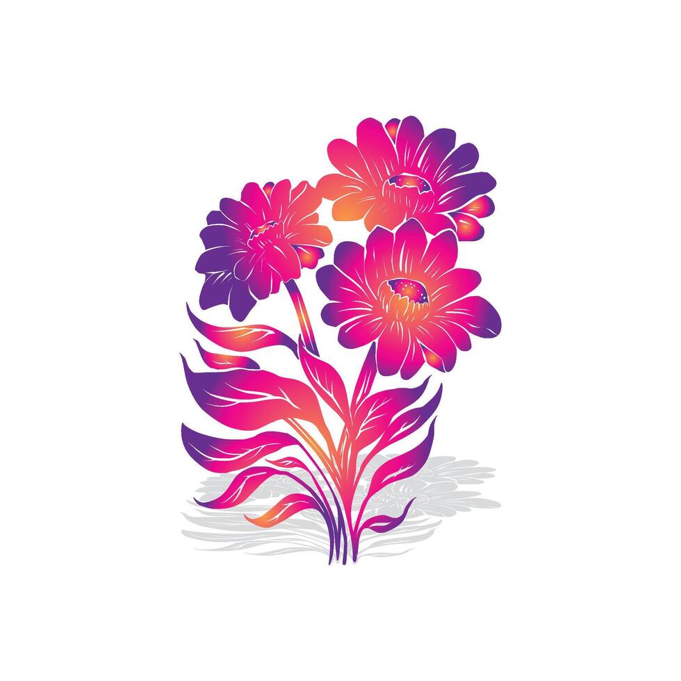 un flor con Tres rosado pétalos y un púrpura vástago vector