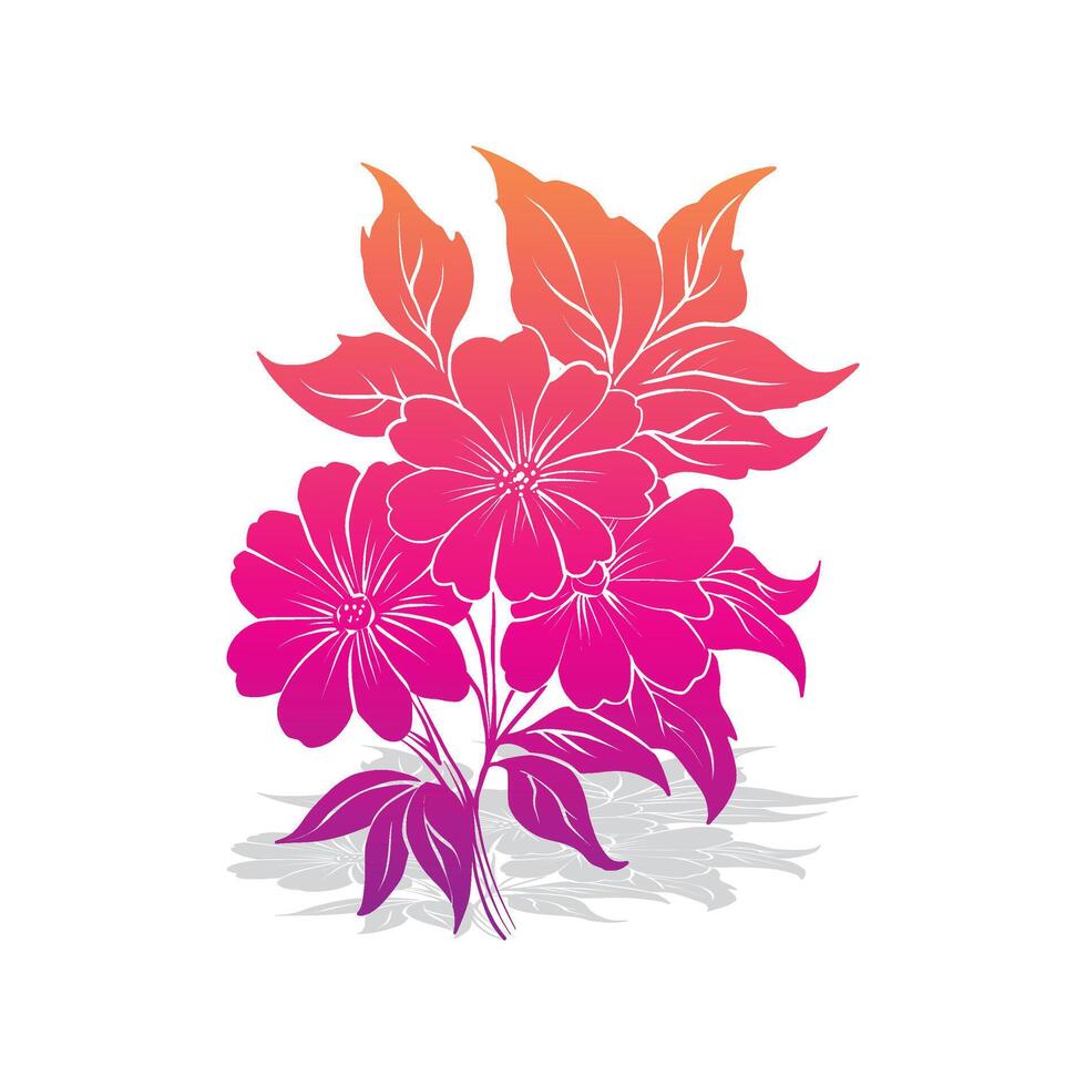 A flower with pink petals and green leaves vector