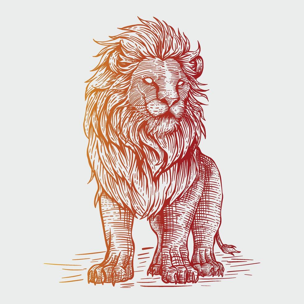 lion drawn in vintage engraving style vector