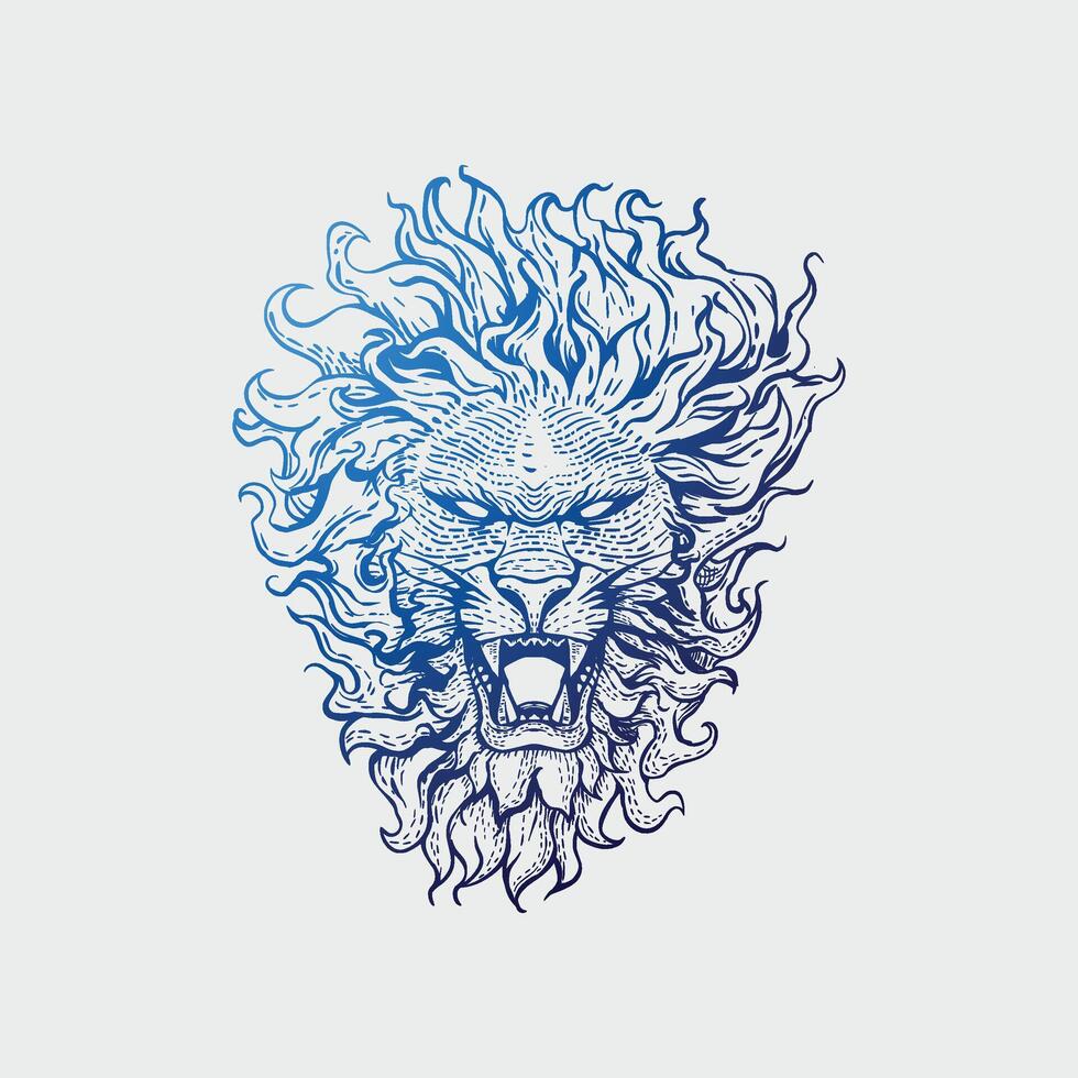 lion drawn in vintage engraving style vector