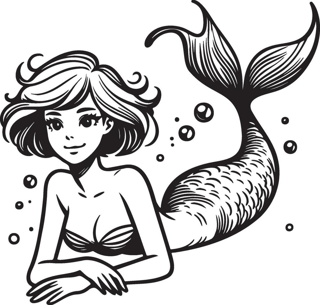 Mermaid Sketch Illustration. vector