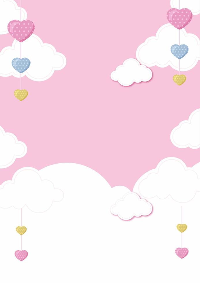 birthday background with cloud and heart on pink color background vector