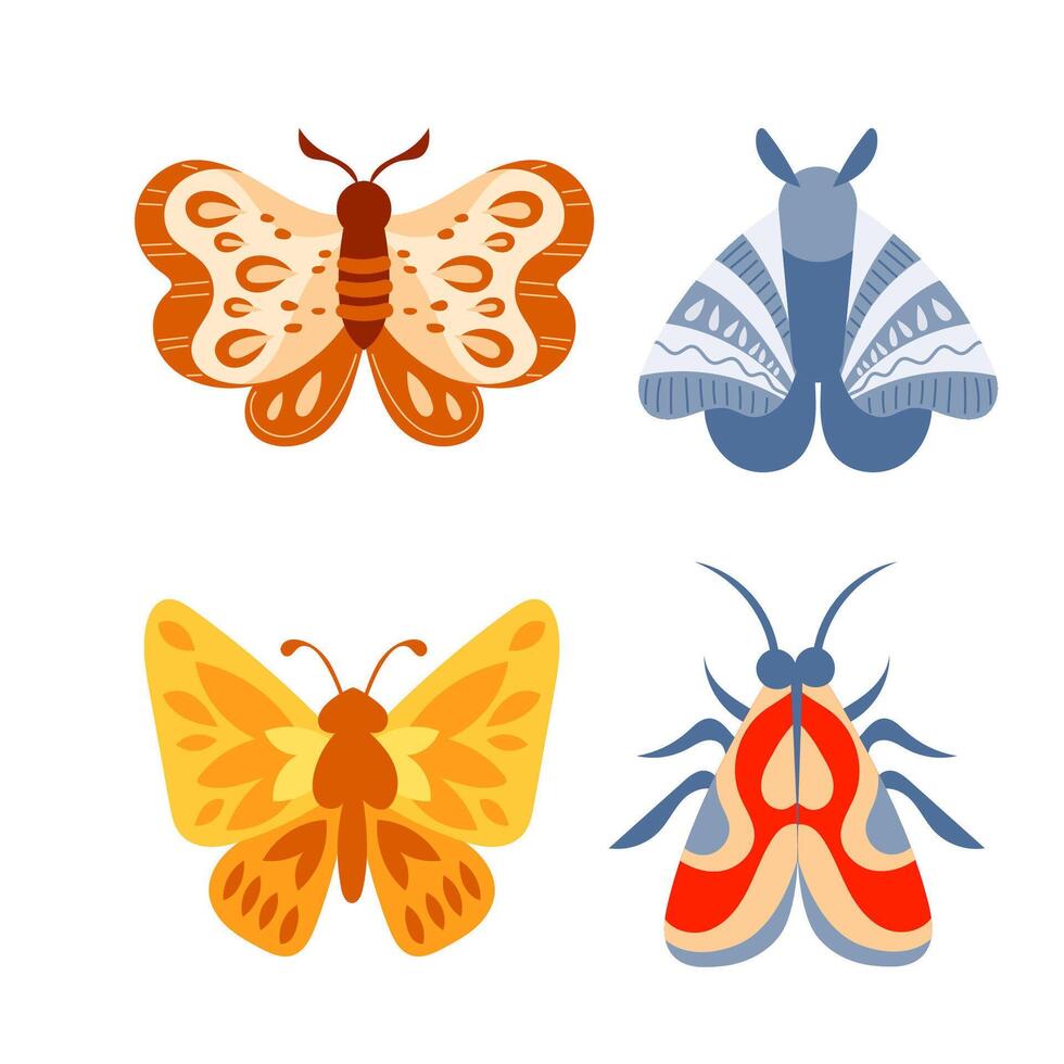 Butterflies set. Spring butterfly colorful wings. Tropical beautiful floral insect vector