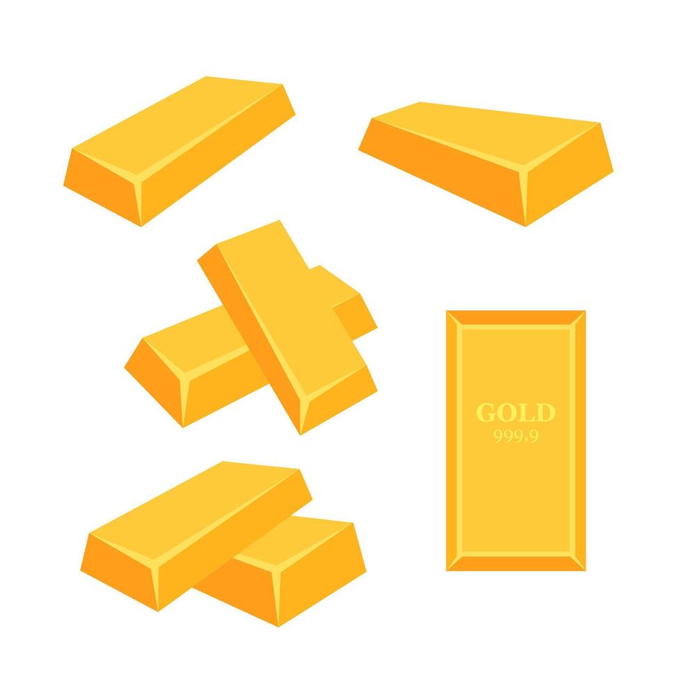 Gold bars set. Shimmering golden bricks. Banking wealth. vector