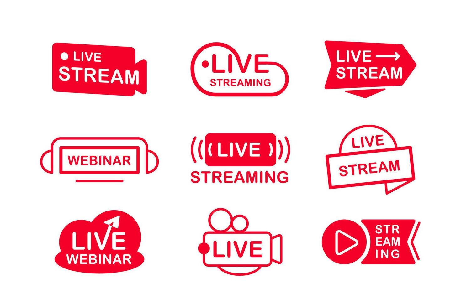 Live stream logo, icon Collection. Live online broadcasting, streaming. Social media vector