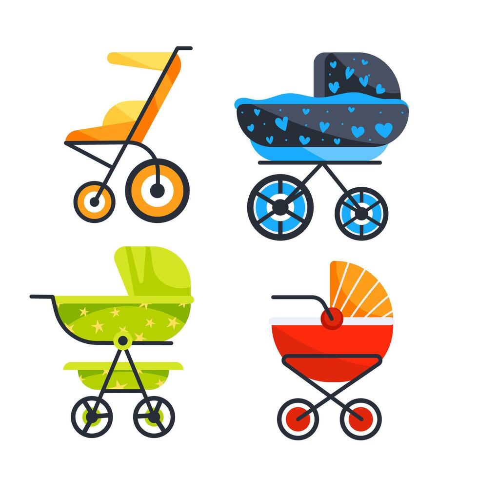 bebé paseante colocar. niños transporte. bebé carro vector