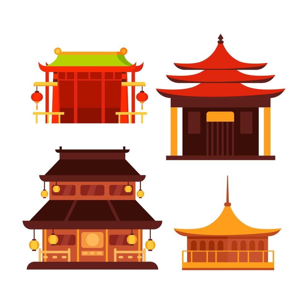 Traditional chinese buildings. China town city. Japan building architecture vector