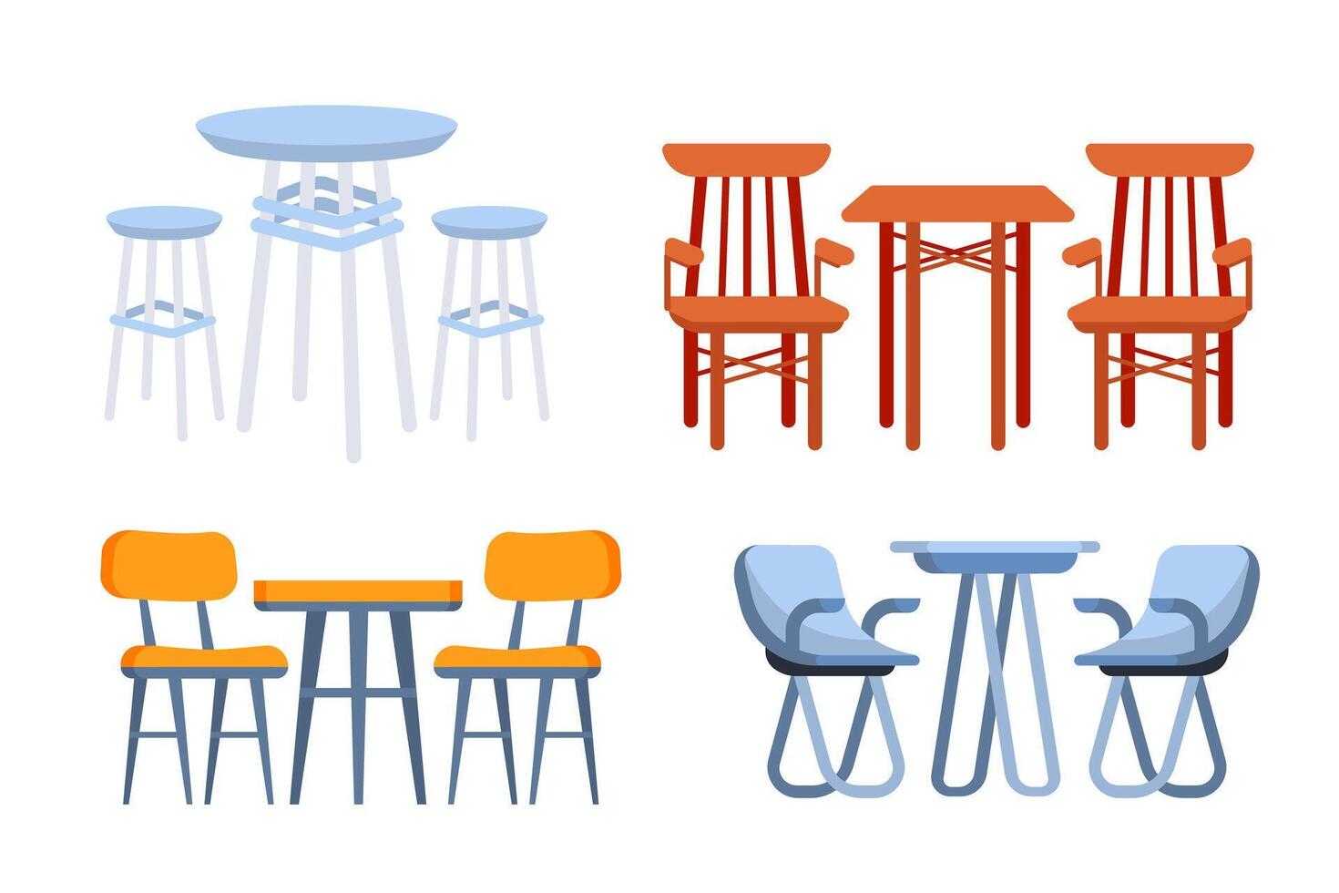 sillas y mesas colocar. mueble para oficina, cafetería, restaurante. hogar cocina interior vector