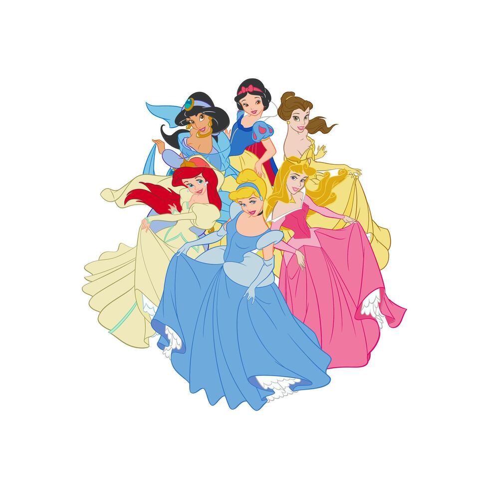 Disney princess animated character set cartoon vector