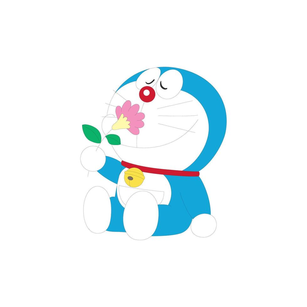 Doraemon and flowers cartoon character japanese anime vector