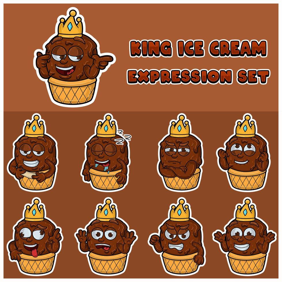 hielo crema expresión colocar. mascota dibujos animados personaje para sabor, cepa, etiqueta y embalaje producto. vector