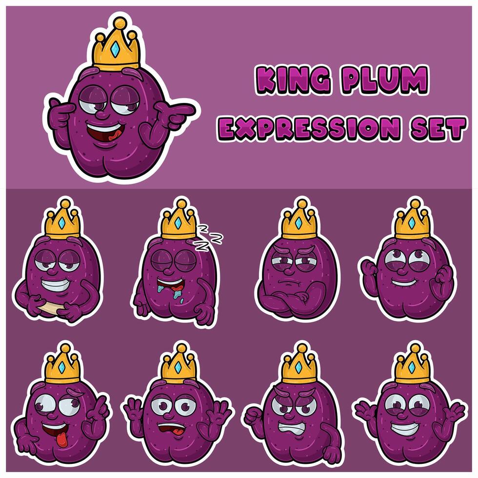Plum Fruit Expression set. Mascot cartoon character for flavor, strain, label and packaging product. vector