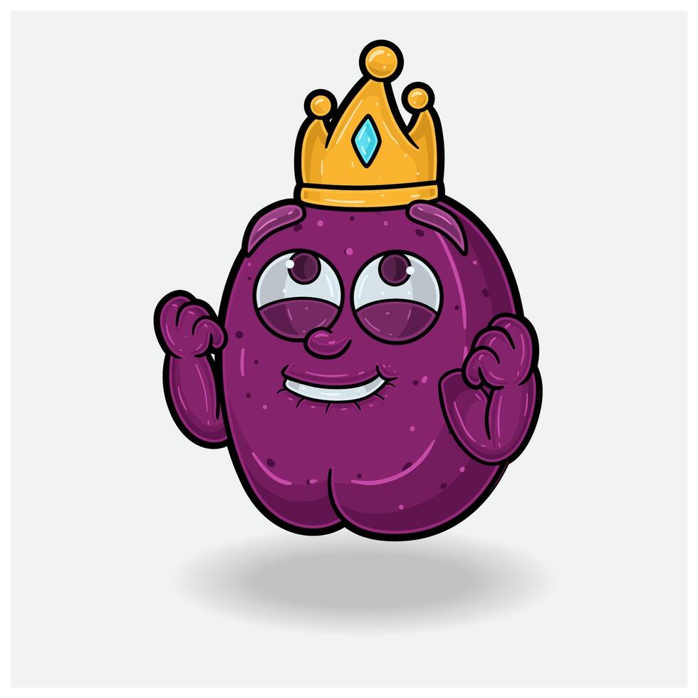 ciruela Fruta con contento expresión. mascota dibujos animados personaje para sabor, cepa, etiqueta y embalaje producto. vector