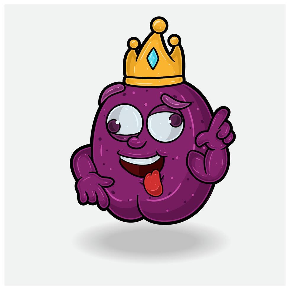 ciruela Fruta con loco expresión. mascota dibujos animados personaje para sabor, cepa, etiqueta y embalaje producto. vector