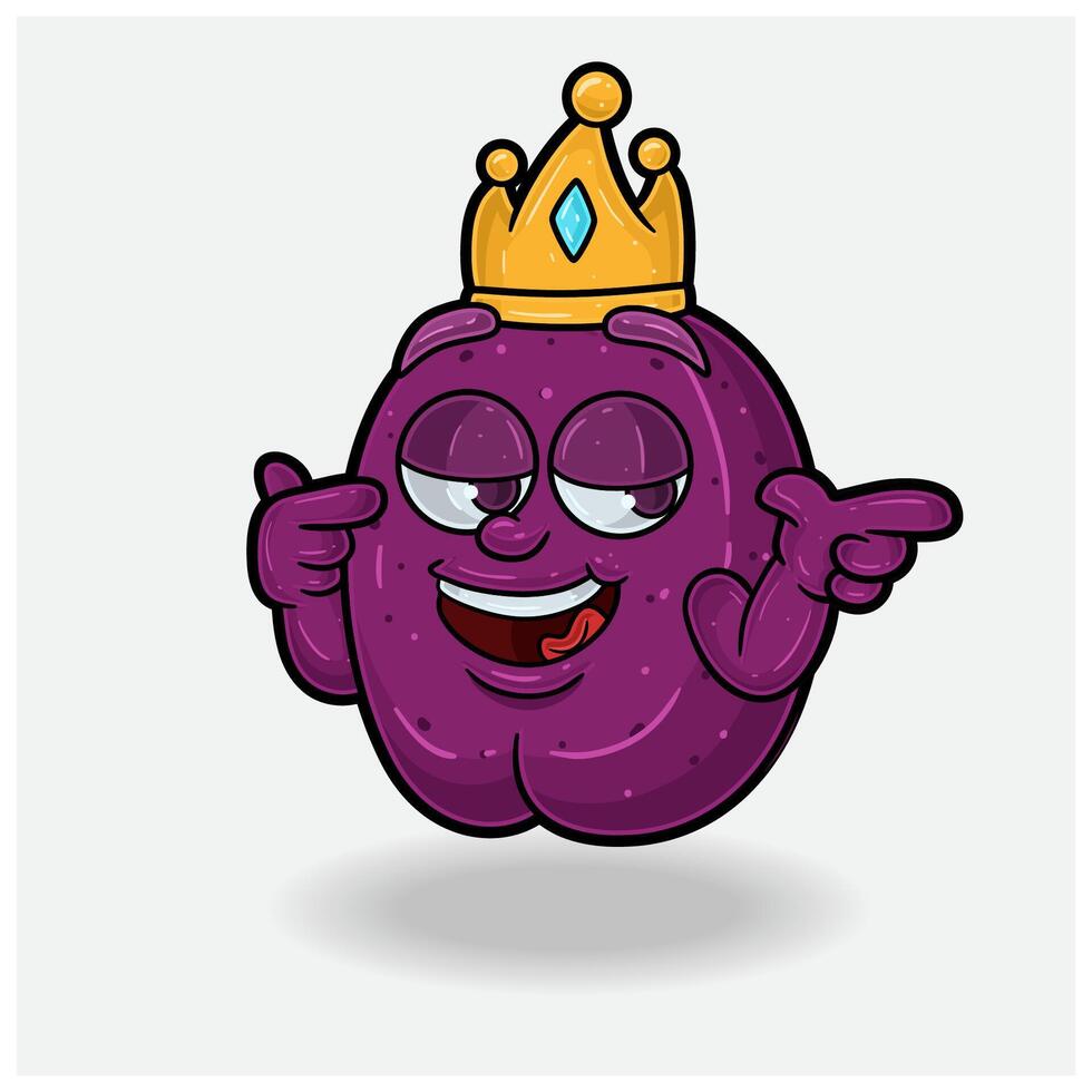 ciruela Fruta con presumido expresión. mascota dibujos animados personaje para sabor, cepa, etiqueta y embalaje producto. vector