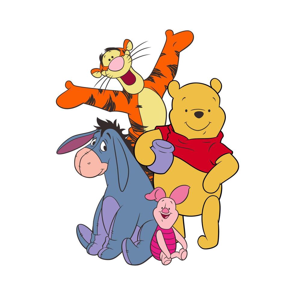 Disney animated character set winnie the pooh and friends smile cartoon vector