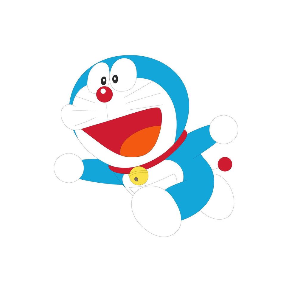 doraemon corriendo sonrisa dibujos animados personaje japonés anime vector