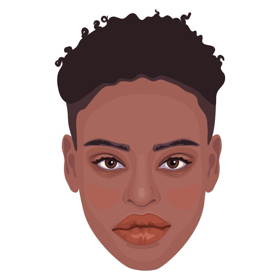 Beautiful African woman with short funky hairstyle. Portrait of young female isolated on white background. Avatar vector