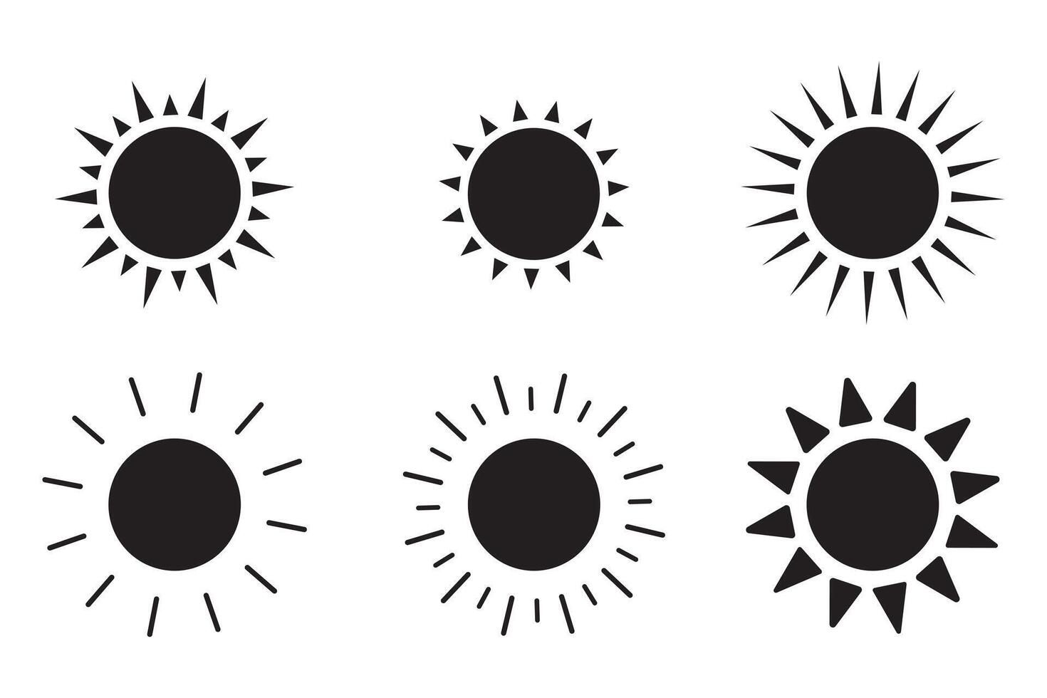 Sun icon set, Sun symbol , black suns star icons collection. Summer, sunlight, nature, sky sunset vector