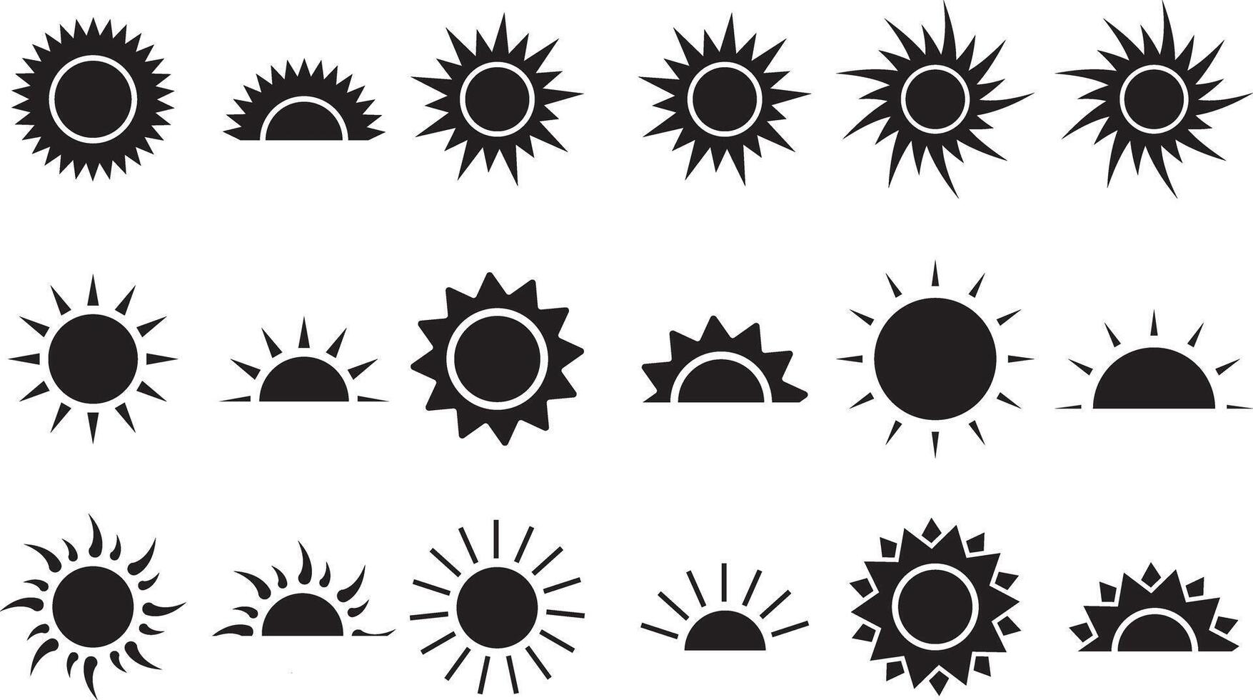 Dom icono colocar, Dom símbolo , negro soles estrella íconos recopilación. verano, luz de sol, naturaleza, cielo puesta de sol vector